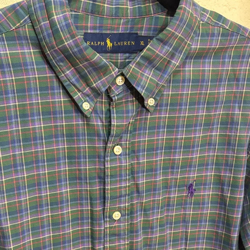 Ralph Lauren Men's Green Blue purple Check Plaid button down Shirt XL